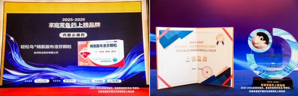 喜获大众认可！金鸿药业轻松鸟&reg;精氨酸布洛芬颗粒荣登2026年度家庭常备药上榜品牌！